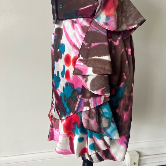 Express Silk Strapless Ruffle Mini Dress with Belt - Picture 6 of 10